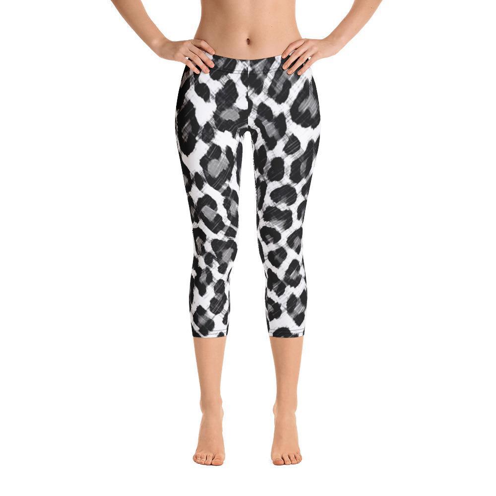 Black & White Leopard - Capri Leggings