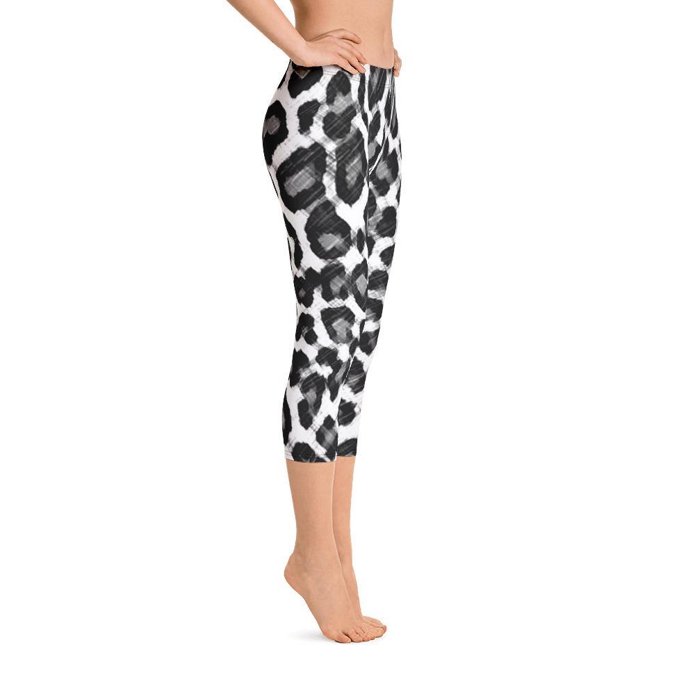 Black & White Leopard - Capri Leggings